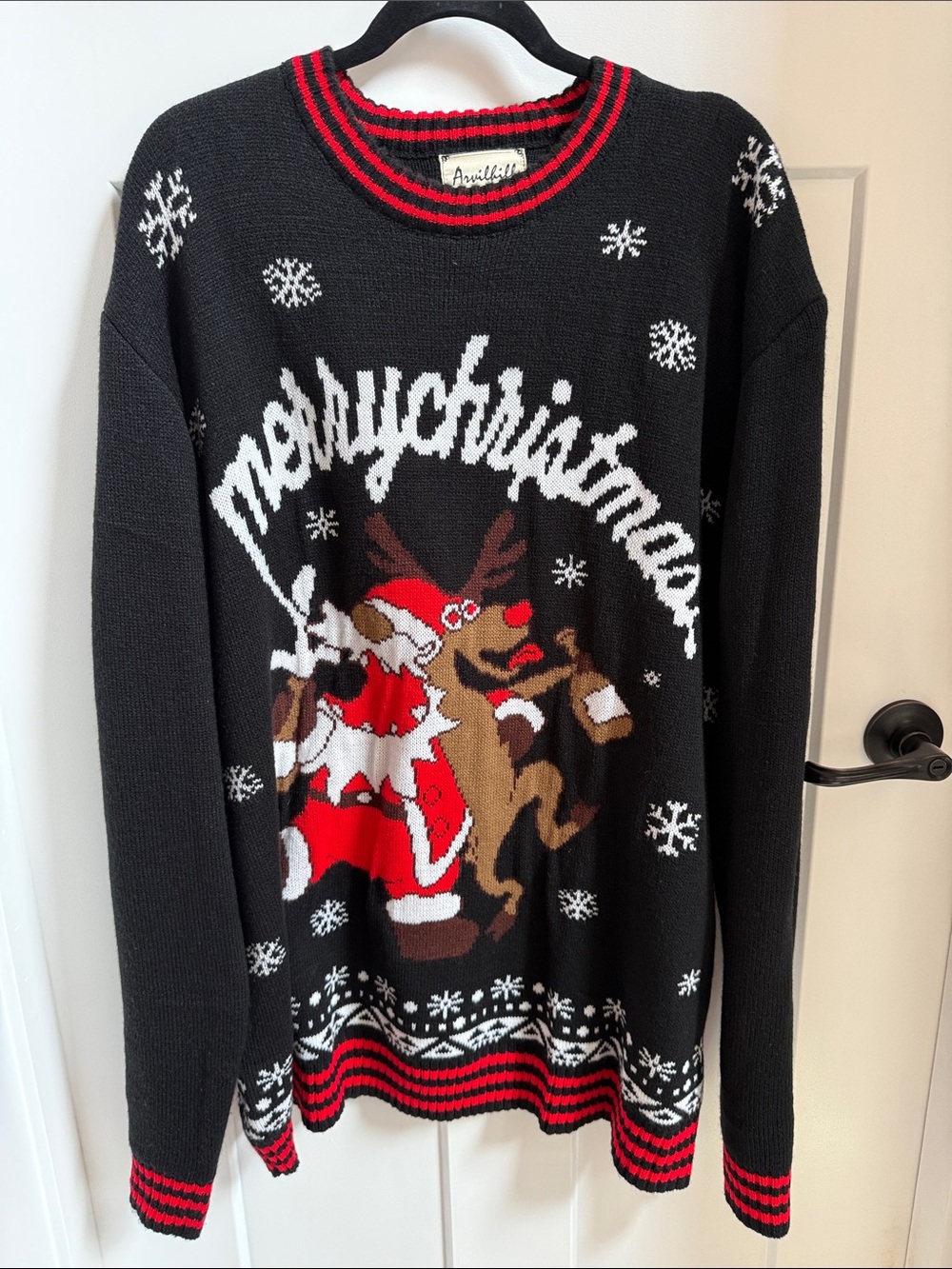 Black 'Merry Christmas' Santa & Reindeer Knit Sweater